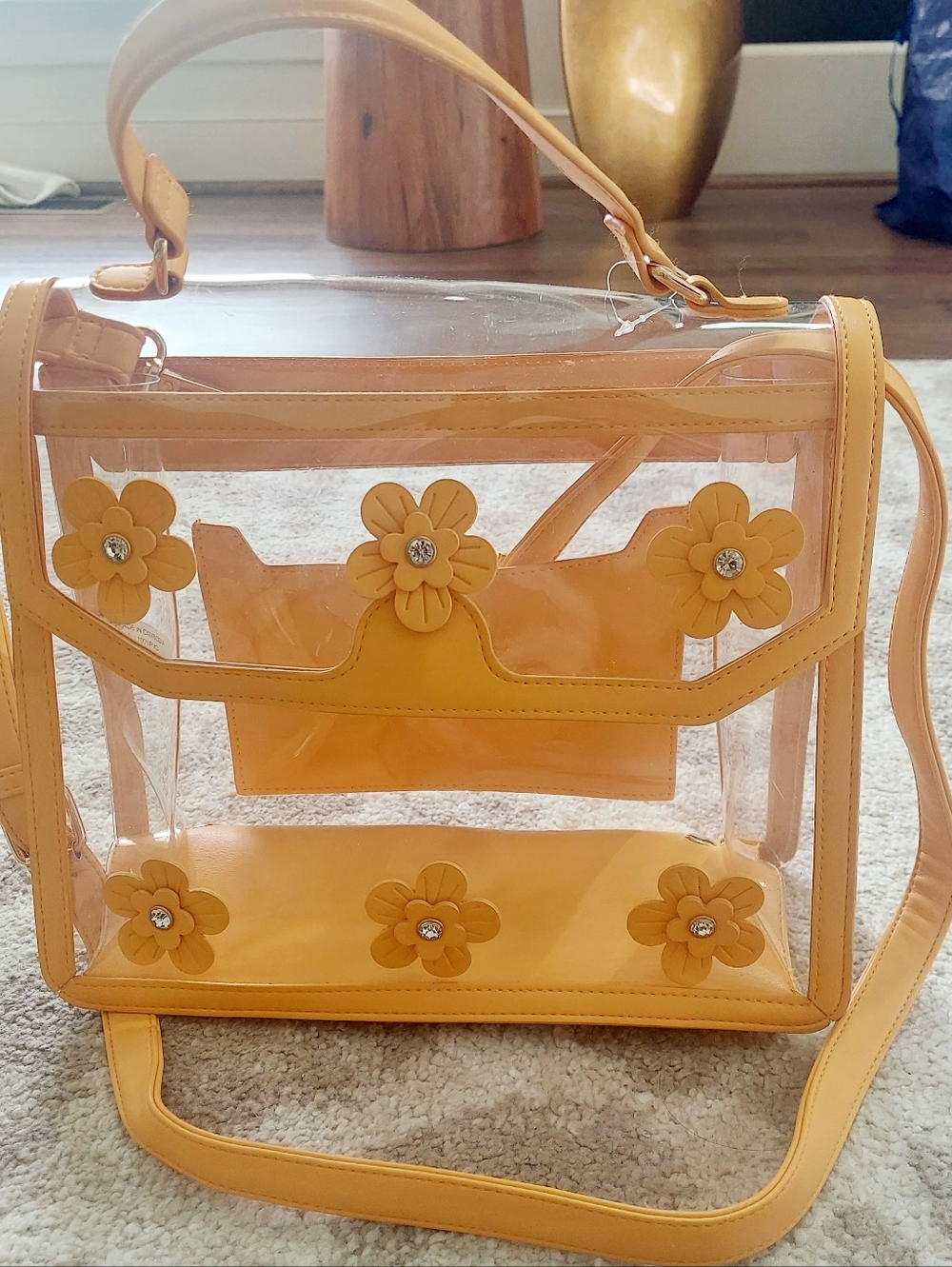 Yellow Clear Floral Accent Crossbody Bag NWT